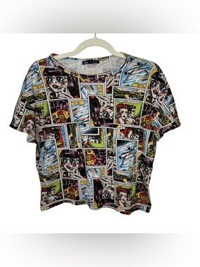 Zara Pop Art Panel Graphic Tee - White with Multicolour Panels size S